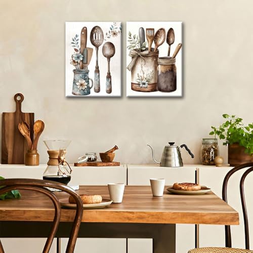 Doqueodas 2Pcs Vintage Country Style Kitchen Canvas Wall Art 16x24 Inch - Image 3