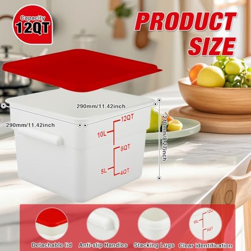 2 Pack Square Food Storage Container With Lid,12-22 Quart Commercial Storage Box With Scale & Handle,Cake Making,Dough Marinating Meat,Kitchen Supplies (Polypropylene, 12 Quart) - Image 2