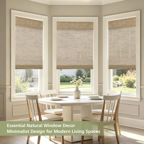 Cordless Woven Wood Blinds for Indoor Windows, Blackout Bamboo Roman Shades - Image 6