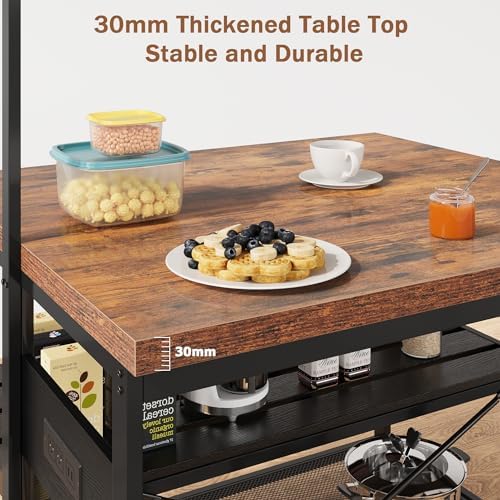 GarveeHome 47 in Kitchen Island with Power Outlet & Storage - Large Bakers Rack, Microwave Stand with 3-Tier Shelves & 5 Hooks for Pantry Organization - Image 6