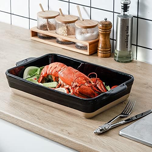 HVH Baking Dish Set, 9x13 Baking Dish, Ceramic Lasagne Pan Deep, Large Casserole Dish Set, Baking Dishes for Casseroles 13 x 9, Ceramic Bakeware Set of 3, Farmhouse Style (Black) - Image 3
