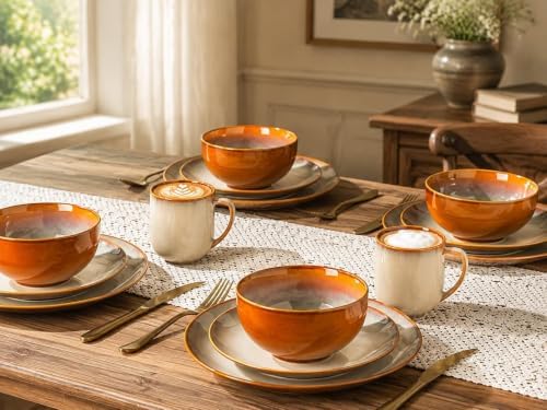 LeRatio Ceramic Dinnerware Sets for 6,18Pcs Porcelain Plates and Bowls Set - Image 7