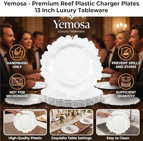 24 Pack White Charger Plates, 13inch Reef Chargers for Dinner Plates - Image 3