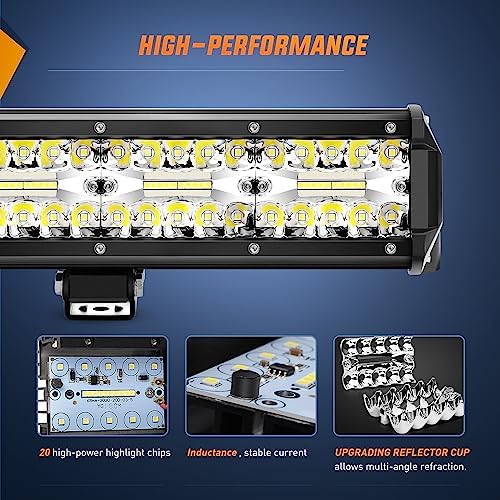 Nilight 20 Inch 420W Triple Row Flood Spot Combo 42000LM Light Bar Driving Boat Led Off Road Lights with Front License Plate Frame Bracket and Switch Wiring Harness Kit - Image 2