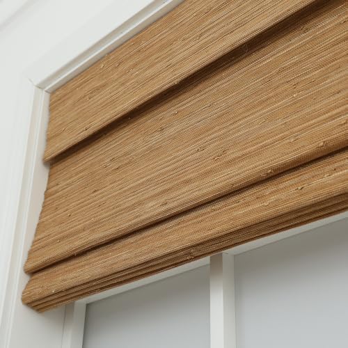 Aimnid Natural Cordless Woven Wood Shades for Windows, Light Filtering & Privacy Protection Bamboo Roman Shades, Custom Jute Bamboo Blinds with Valance for Kitchen, Indoor Windows, Patio, Serene Sand by AimnidBlinds