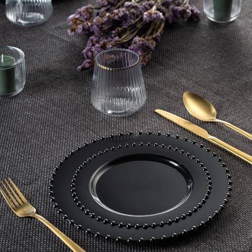 PLASTICPRO 128 Piece Combo Plastic Dinner Plates Disposable Plastic Fancy Heavy Duty Party Dishes 7 inch and 10 inch, Black Beaded - Image 2