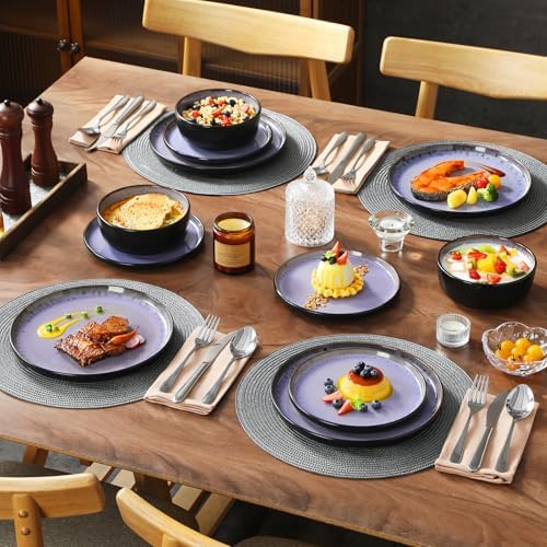vancasso Plates and Bowls Sets, 18 Pieces Stoneware Dinnerware Sets for 6, Kitchen Dish Set Mircowave and Dishwasher Safe Dinner Set Ceramic Dishware, Light Purple, Series AMBER - Image 6