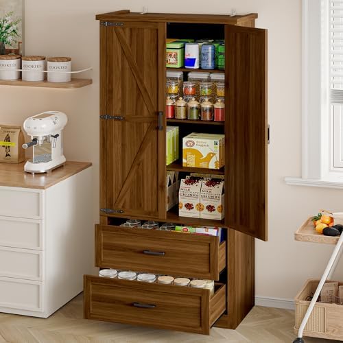 BORNOON Pantry Organizers and Storage Cabinet, 71” Barn Door Kitchen Cabinet with Drawers and Adjustable Shelf, Tall Pantry for Kitchen, Dining Room, Living Room, Bathroom and Office - Image 3