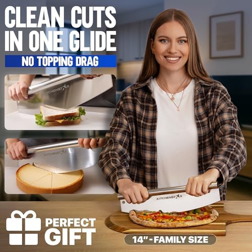 14-Inch Pizza Cutter Rocker Blade, 304 Stainless Steel Slicer Knife, Silver - Image 2