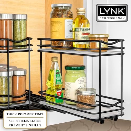 LYNK PROFESSIONAL® Pull Out Spice Organization for Cabinets - 4-3/8 inch Wide – Spice Rack for Inside Cabinets, Slide Out Spice Rack Organizer for cabinet – Pull Out Spice Rack, Sliding 2 Tier Black - Image 3