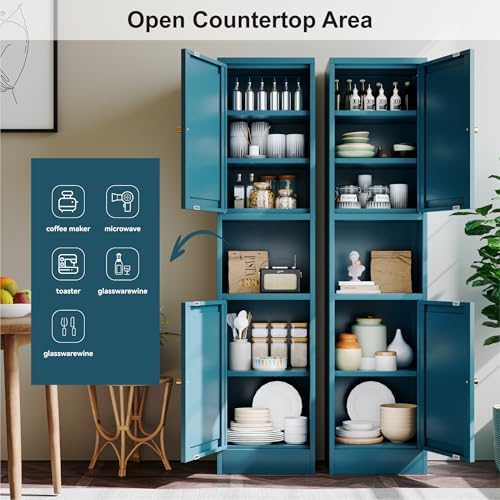 YAUWOH 2-Door Metal Storage Cabinet, Tall Slim Pantry Organizer with 3 Adjustable Shelves (120LBS/Shelf), Anti-Tipping Waterproof Cabinet for Bathroom/Kitchen/Home Office/Small Spaces,(1PC,Blue) - Image 5