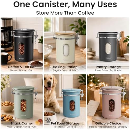 Veken Coffee Canister with Window,Airtight Stainless Steel Container,32.5OZ - Image 7