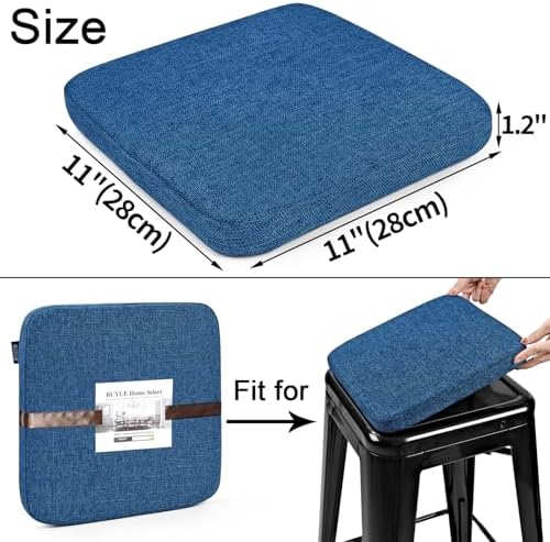 BUYUE Friendly Woven Fabric Magnetic Bar Stool Cushions Set of 4, Enhanced Anti-Slip Breathable Small Chair Seat Pads for Café Bistro Stackable Metal Stools (Square, Dark Blue, 4 Counts) - Image 4