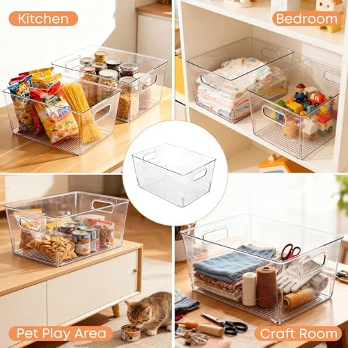 MOONEDGE 8 Pack Clear Plastic Storage Bins 12x8x6in Pantry Organizer - Image 2