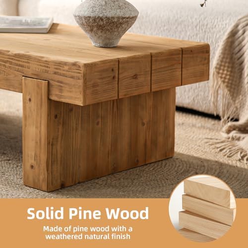 Rustic Wooden Coffee Table for Living Room Mid Century Modern Coffee Table - Image 5