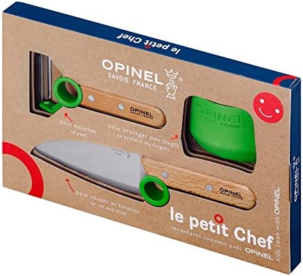OPINEL Le Petit Chef Children Kitchen Set, Chef Knife, Guard, Peeler, Green - Image 2