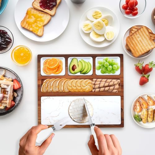 Charcuterie Board Set Premium Large Acacia Wood Cheese Platter with Reusable Bowls, Cheese Knives and Forks - Housewarming, Wedding, Bridal Shower, Birthday Gifts - Image 6