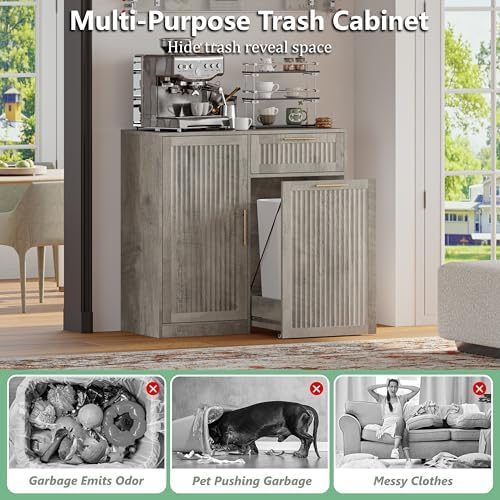 Single 13 Gallon Pull Out Trash Can Cabinet with Storage Cabinet,Wood Grey - Image 6