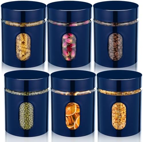 Mimorou 6 Pack 20 oz Airtight Stainless Steel Kitchen Canisters, Navy Blue by Unknown