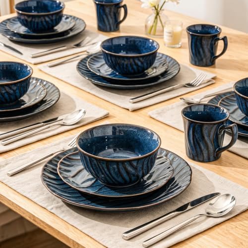 Ceramic Dinnerware Sets for 6, 24 pcs Plates and Bowls Sets, Reactive Glaze Ceramic Dish Set, Scratch Resistant, Microwave & Dishwasher Safe, Highly Chip and Crack Resistant Dishware sets, Ocean Blue - Image 5
