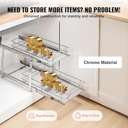 VEVOR Pull Out Cabinet Organizer, 12"W x 21"Dx15.2"H Heavy Duty Slide Out Pantry Shelves, Chrome-Plated Steel Roll Out Drawers for Home,13.5"Wx22"Dx19"H Inside Kitchen Cabinet, Bathroom, Under Sink - Image 5