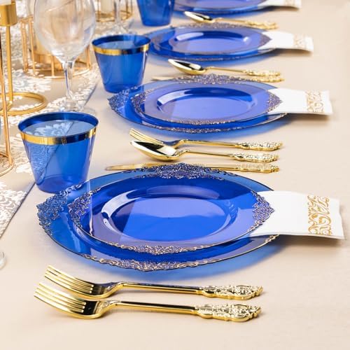 Bestluck 700PCS Clear Blue Plastic Plates for 100 Guests - Image 7