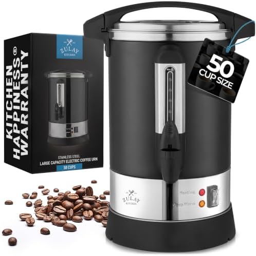 Zulay Kitchen Commercial Grade Coffee Maker Hot Water Urn - Percolator With Double-Wall Stainless Steel, Quick Brew, Stays Hot for Tea & Beverage at Events & Catering - Black - 50 cups by ZulayKitchen