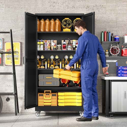 71"Metal Garage Storage Cabinets with Wheels & Adjustable 4 Shelves - Image 2