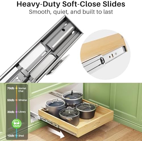 2Pack Pull Out Cabinet Organizer, Soft Close Wooden Slide Out Drawers for Pots, Full-extension Roll Out Shelves for Kitchen Cabinets, Pantry Organization, Bottom and Side Mount(15"W X 21"D x 3.4''H) - Image 4