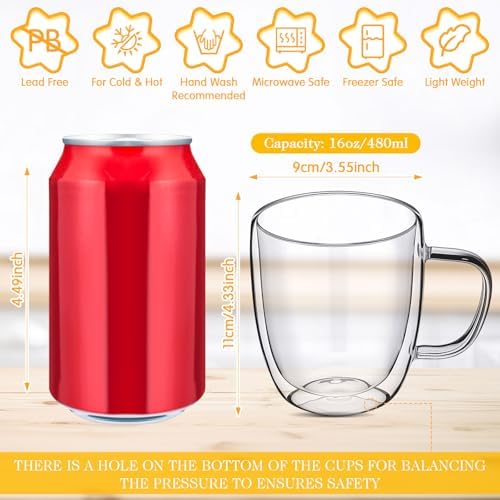 Patelai 8 Pcs 16oz Clear Glass Coffee Mugs Double Walled Coffee Cups Glasses Insulated Latte Mugs with Handle Espresso Clear Cups for Cappuccino Tea, Heat Resistant Glasses - Image 2