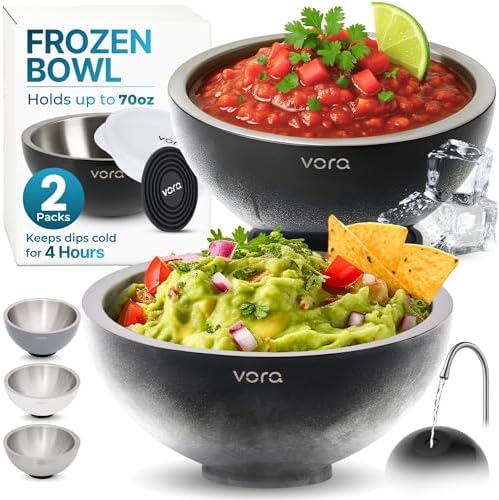 70oz Black Stainless Steel Dip Chiller Bowl with Lid (2 Pack) by VORA