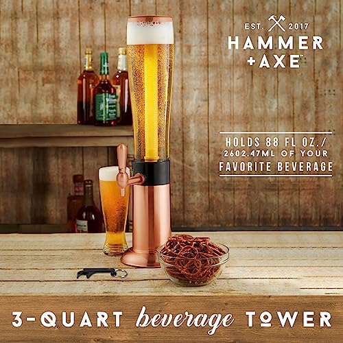 Hammer + Axe Beverage Dispenser – 88 oz Party Drink Dispenser with Ice Tube & Tap| Drink Fountain for Beer, Water, Iced Tea| Mimosa Tower| Margarita Tower| BBQ & Tailgate Essential| Home Bar Accessory - Image 2