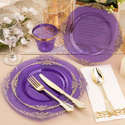 Bestluck 525PCS Clear Purple Disposable Plates for 75 Guests - Image 5