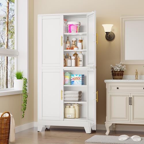 75" Tall Kitchen Pantry Cabinet, White Metal Pantry Storage - Image 6