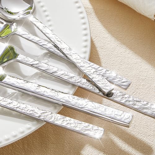 60 Pcs Hammered Silverware Set for 12, 18/10 Stainless Steel Flatware - Image 5