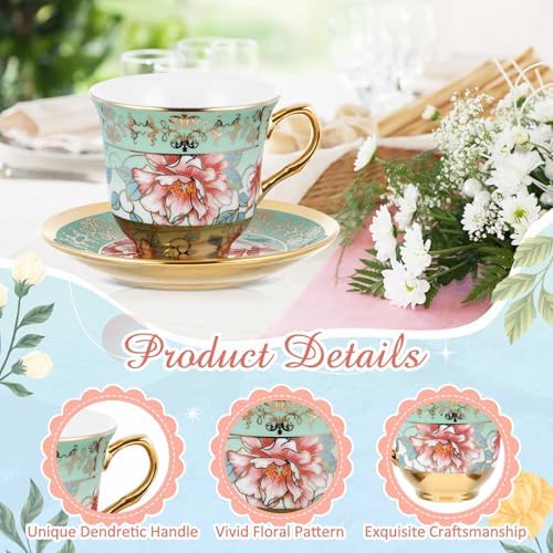 Teenyyou Set of 18 Tea Cups and Saucers, Stylish Style, 5.4 oz - Image 6