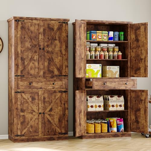 BORNOON Pantry Organizers and Storage Cabinet, 67.71” Barn Door Kitchen Cabinet with Drawers and Adjustable Shelf, Tall Pantry for Kitchen, Dining Room, Living Room - Image 4
