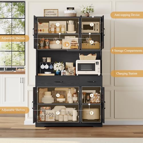 HOSTACK 71" H Kitchen Pantry Storage Cabinet,Farmhouse Hutch Cabinet, Black - Image 5