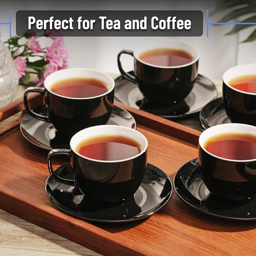 BTaT- Cappuccino Cups with Saucers 8 oz, Set of 12, Black Porcelain Coffee Cup and Saucer Set for Latte, Mocha, Tea, Au Lait, Flat White, Dishwasher, Microwave, Freezer and Oven Safe - Image 5