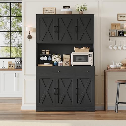 HOSTACK 71" H Kitchen Pantry Storage Cabinet,Farmhouse Hutch Cabinet, Black - Image 4
