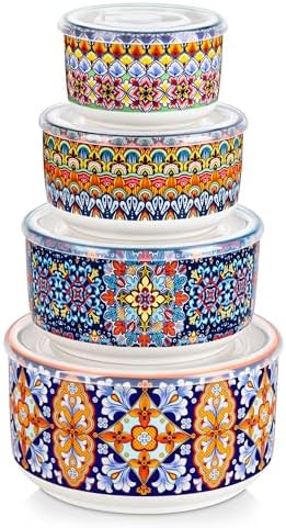 vancasso SIMI Serving Bowls with Lids, Ceramic Mixing Bowls Set of 4, Boho by vancasso