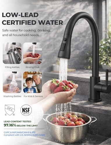WEWE Pull-Down Kitchen Faucet, 3-Mode Sprayer, Matte Black - Image 4