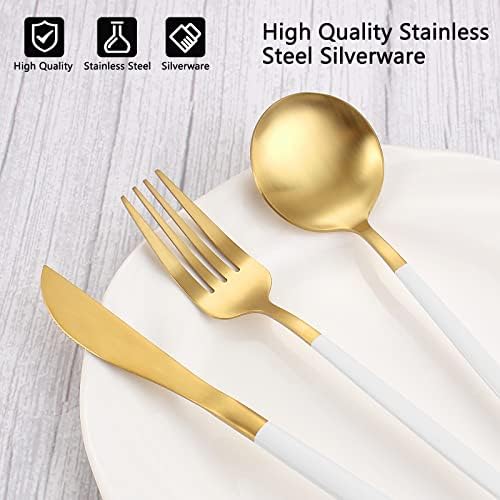 VANVRO Matte White Gold Silverware Set, 20-Piece Stainless Steel Flatware Set, Satin Finish tableware Cutlery Set, Service for 4, Home and Restaurant, Dishwasher Safe - Image 4