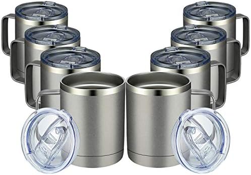 MEWAY 12oz Coffee Mug With Handle 8 Pack Bulk,Stainless Steel Insulated Travel Tumblers With Sliding Lid,Double Wall Vacuum Camping Cup for Hot & Cold Drinks Tea (Cold Grey,Set of 8) by MEWAY