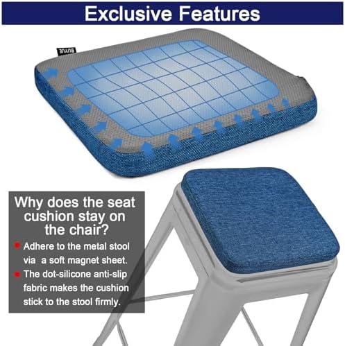 BUYUE Friendly Woven Fabric Magnetic Bar Stool Cushion 1 Piece, Enhanced Anti-Slip Breathable Small Chair Seat Pad for Café Bistro Stackable Metal Stool (Square, Dark Blue, 1) - Image 6