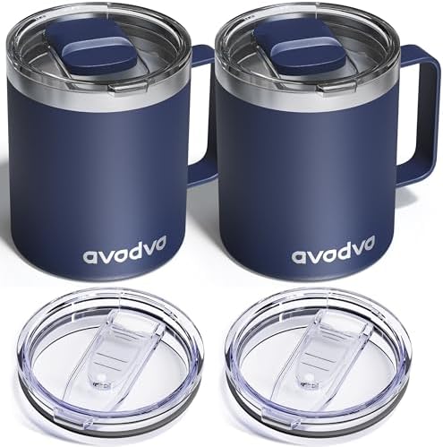 2 Pack 12oz Insulated Coffee Mug with Lids, Stainless Steel Cup by avodvo