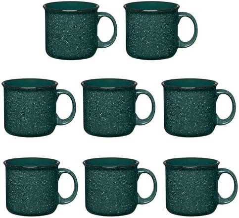 Set of 8 Ceramic Campfire Mugs – 15 Oz, Green – Coffee & Tea Cups for Home, Work, Travel, Camping – Customizable, Great for DIY, Events, Companies by GiftsbyDesign