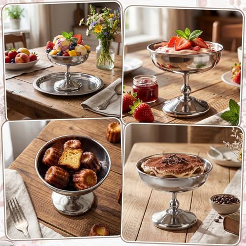 6 Pcs Stainless Steel Ice Cream Bowls Mini Silver Serving Pudding Dessert Cup Sauce Bowls Classic Round Footed Yogurt Snack Candy Cups for Mousse Fruit Salad Wedding Party Favor - Image 6