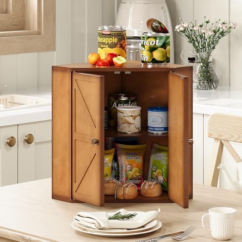 Trironsun Corner Bread Box for Kitchen Counter Double Layer Bamboo Bread Storage Container Large Capacity Bread Storage Bin Farmhouse Breadbox Organizer (Antique Brown) - Image 4