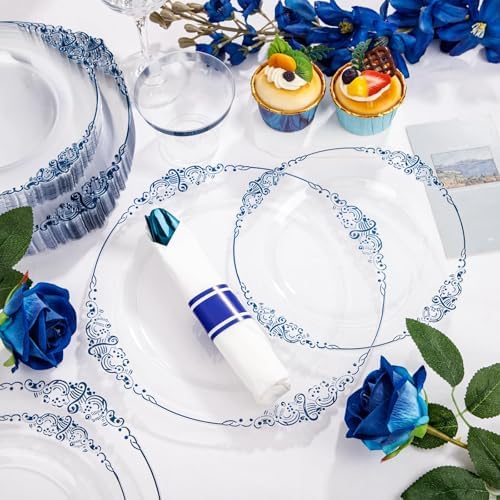 Hioasis 175 Pcs Clear Blue Plates for Graduation - Image 3